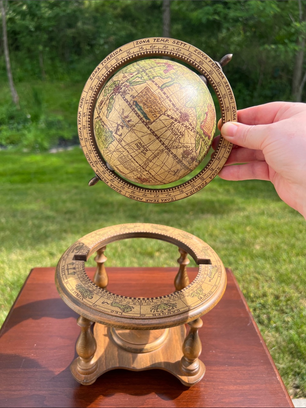 Vintage Old World Globe Zodiac Signs Wooden Desk Top World w/Stand Made in Italy - Picture 7 of 10